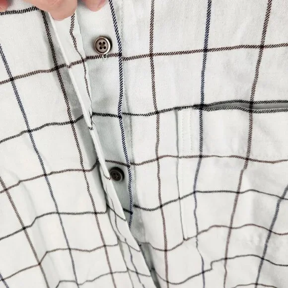 Everlane Windowpane Ruffle Neck Boxy Flannel Button Up Shirt Mint Blue sz S - Picture 6 of 10